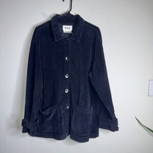 Flax Corduroy Chore Coat 100% Cotton Button Down Collared Oversized Black
